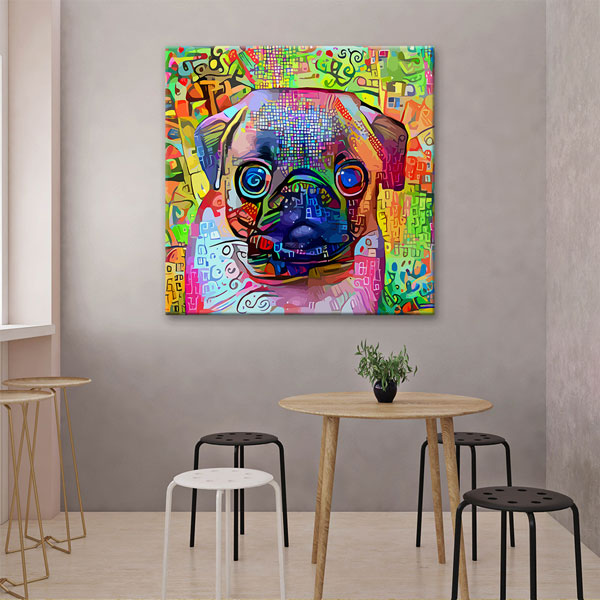 Renkli Pug Köpek Portresi Modern Sanat Duvar Tablosu Kanvas Tablo 4931