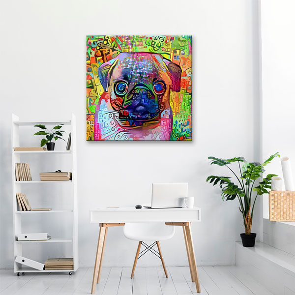 Renkli Pug Köpek Portresi Modern Sanat Duvar Tablosu Kanvas Tablo 4931