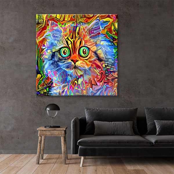 Renkli Kedi Portresi Modern Sanat Duvar Tablosu Kanvas Tablo 4932