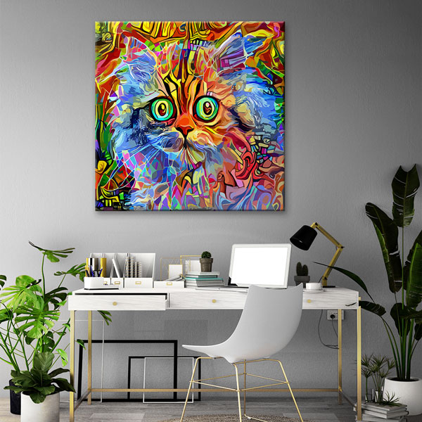 Renkli Kedi Portresi Modern Sanat Duvar Tablosu Kanvas Tablo 4932