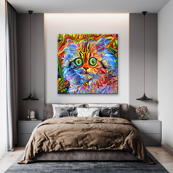 Renkli Kedi Portresi Modern Sanat Duvar Tablosu Kanvas Tablo 4932