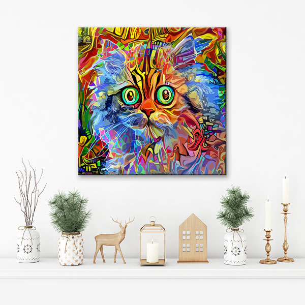 Renkli Kedi Portresi Modern Sanat Duvar Tablosu Kanvas Tablo 4932