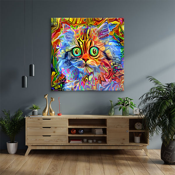 Renkli Kedi Portresi Modern Sanat Duvar Tablosu Kanvas Tablo 4932