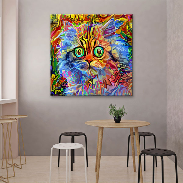 Renkli Kedi Portresi Modern Sanat Duvar Tablosu Kanvas Tablo 4932