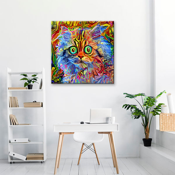 Renkli Kedi Portresi Modern Sanat Duvar Tablosu Kanvas Tablo 4932