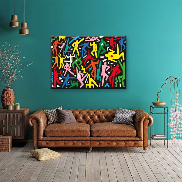 Renkli Dans Figürleri Temalı Grafik Sanat Kanvas Tablo 5045