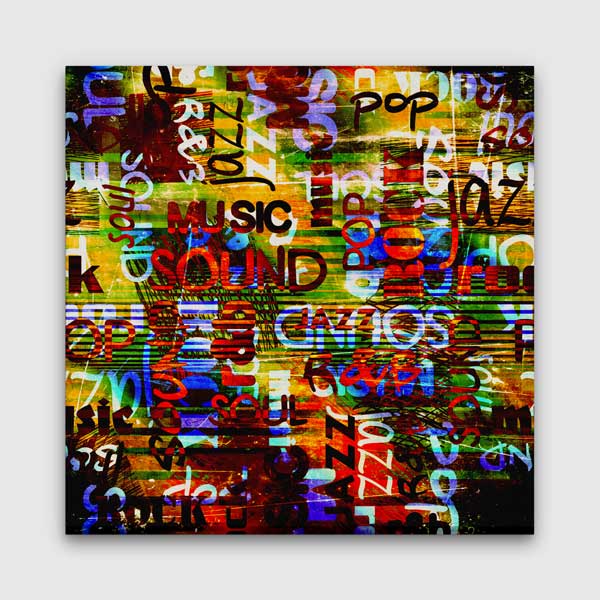 Tipografik Müzik Türleri Temalı Renkli Kanvas Tablo 5048