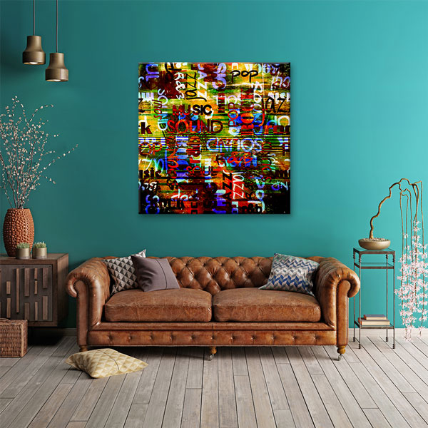 Tipografik Müzik Türleri Temalı Renkli Kanvas Tablo 5048