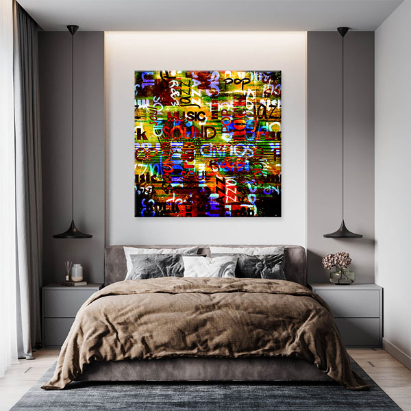 Tipografik Müzik Türleri Temalı Renkli Kanvas Tablo 5048