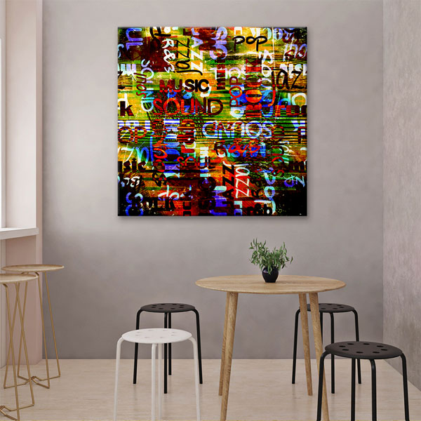 Tipografik Müzik Türleri Temalı Renkli Kanvas Tablo 5048