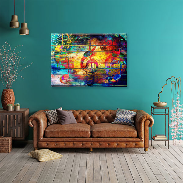 Renkli Nota Temalı Soyut Müzik Kanvas Tablo 5051