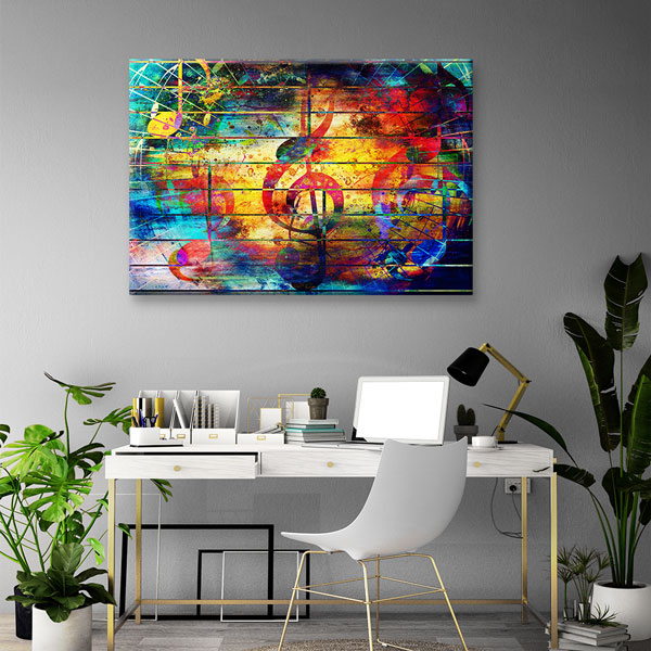 Renkli Nota Temalı Soyut Müzik Kanvas Tablo 5051