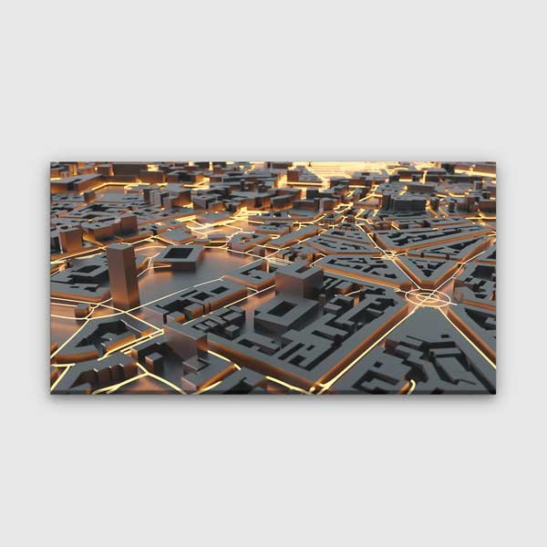 Gece Işıklarıyla Dijital Şehir Haritası Kanvas Tablo – 5546