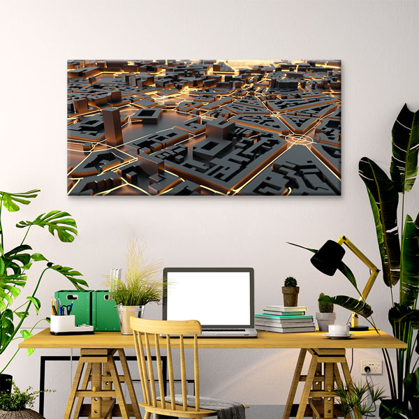 Gece Işıklarıyla Dijital Şehir Haritası Kanvas Tablo – 5546
