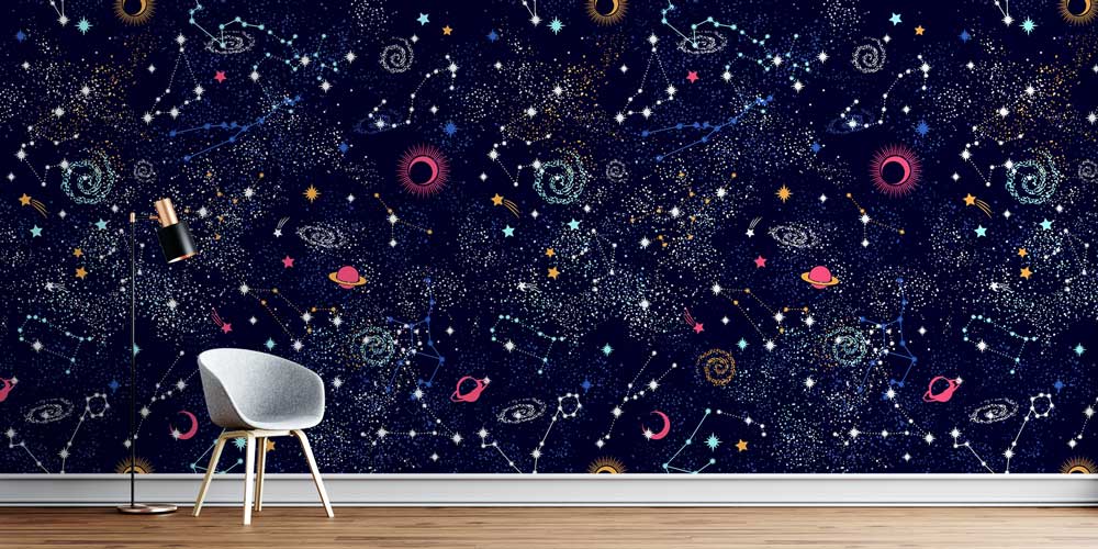 Takımyıldızları ve Gezegen Desenli Uzay Temalı Duvar Kağıdı 4337