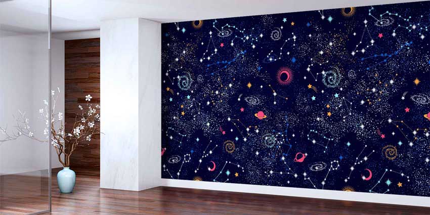 Takımyıldızları ve Gezegen Desenli Uzay Temalı Duvar Kağıdı 4337