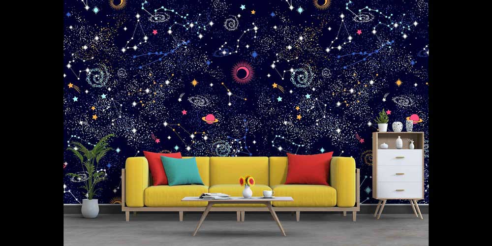 Takımyıldızları ve Gezegen Desenli Uzay Temalı Duvar Kağıdı 4337