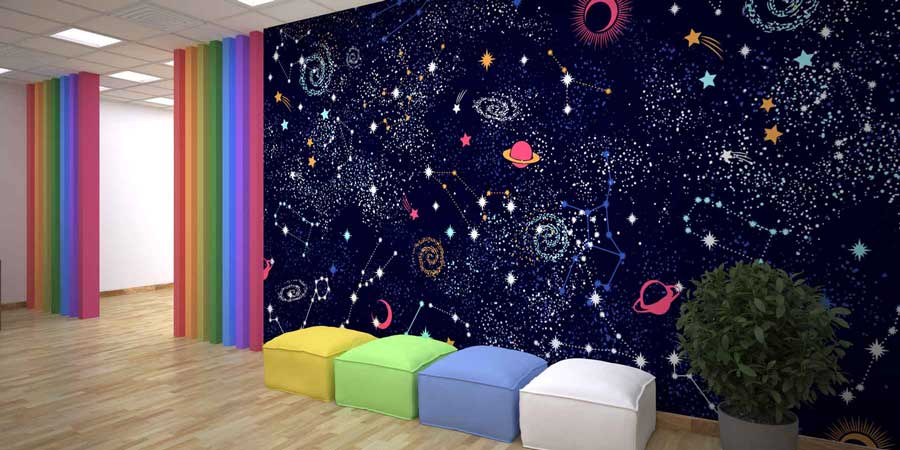 Takımyıldızları ve Gezegen Desenli Uzay Temalı Duvar Kağıdı 4337