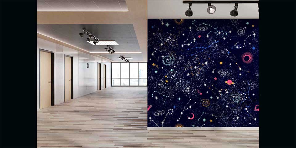 Takımyıldızları ve Gezegen Desenli Uzay Temalı Duvar Kağıdı 4337