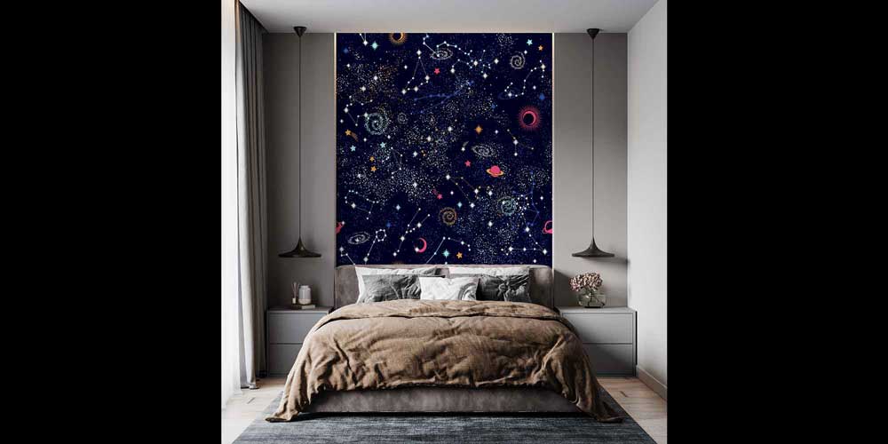 Takımyıldızları ve Gezegen Desenli Uzay Temalı Duvar Kağıdı 4337