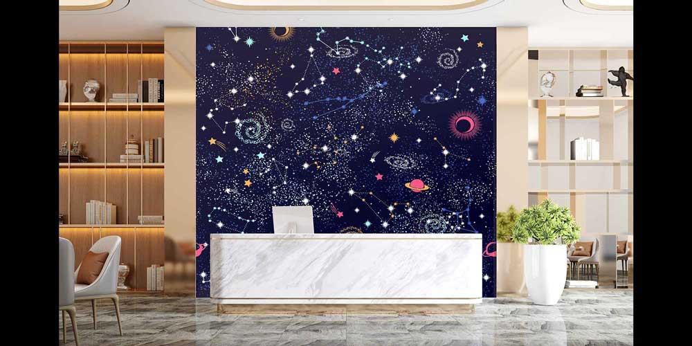 Takımyıldızları ve Gezegen Desenli Uzay Temalı Duvar Kağıdı 4337