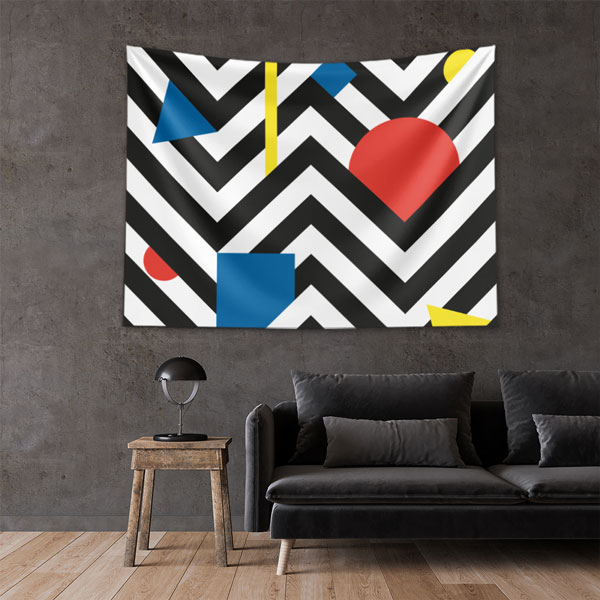 duvar-tasarimi-5610-01 Geometrik Renkli Şekiller ve Zigzag Desenli Duvar Örtüsü Kumaş Baskı 5610