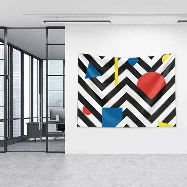 duvar-tasarimi-5610-02 Geometrik Renkli Şekiller ve Zigzag Desenli Duvar Örtüsü Kumaş Baskı 5610