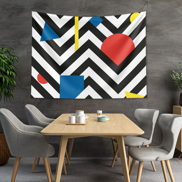 duvar-tasarimi-5610-03 Geometrik Renkli Şekiller ve Zigzag Desenli Duvar Örtüsü Kumaş Baskı 5610