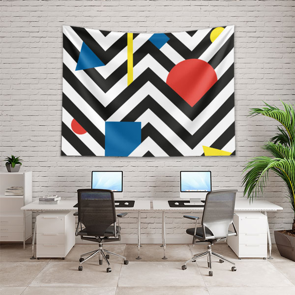 duvar-tasarimi-5610-04 Geometrik Renkli Şekiller ve Zigzag Desenli Duvar Örtüsü Kumaş Baskı 5610