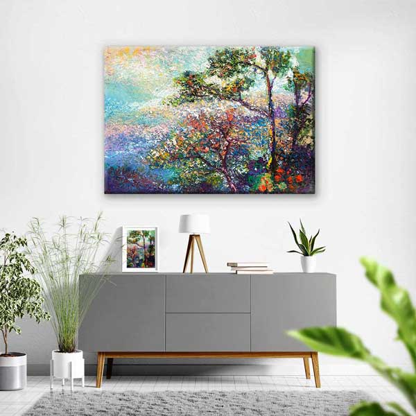 Renkli Ağaçlar ve Doğa Manzarası Empresyonist Kanvas Tablo 4389