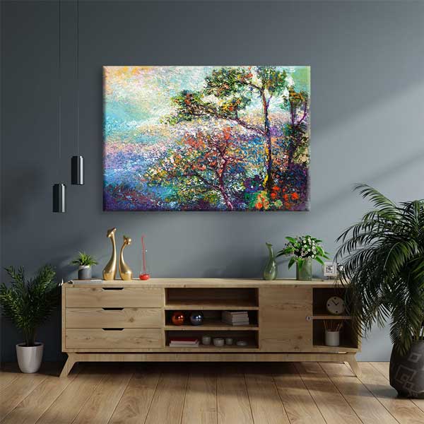 Renkli Ağaçlar ve Doğa Manzarası Empresyonist Kanvas Tablo 4389