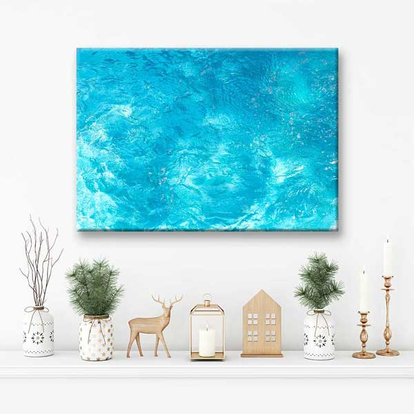 Parlak Turkuaz Su Dokusu Üstten Görünüm Deniz Temalı Duvar Tablosu 4590