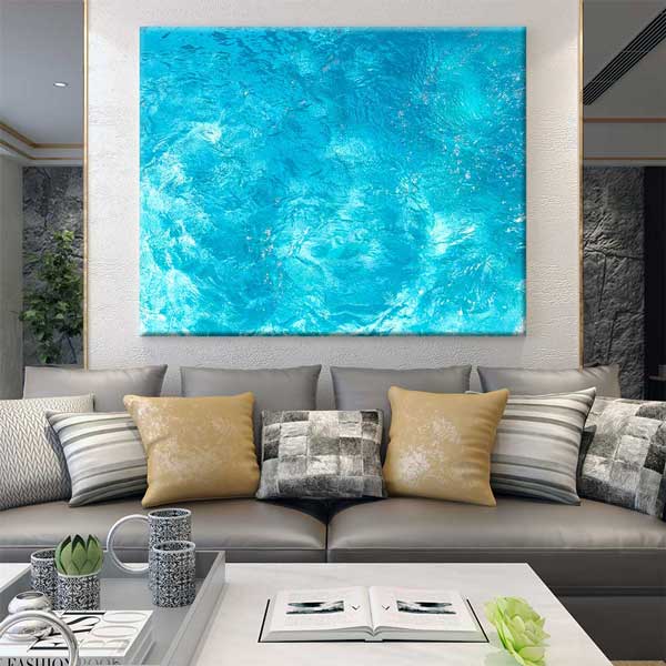 Parlak Turkuaz Su Dokusu Üstten Görünüm Deniz Temalı Duvar Tablosu 4590