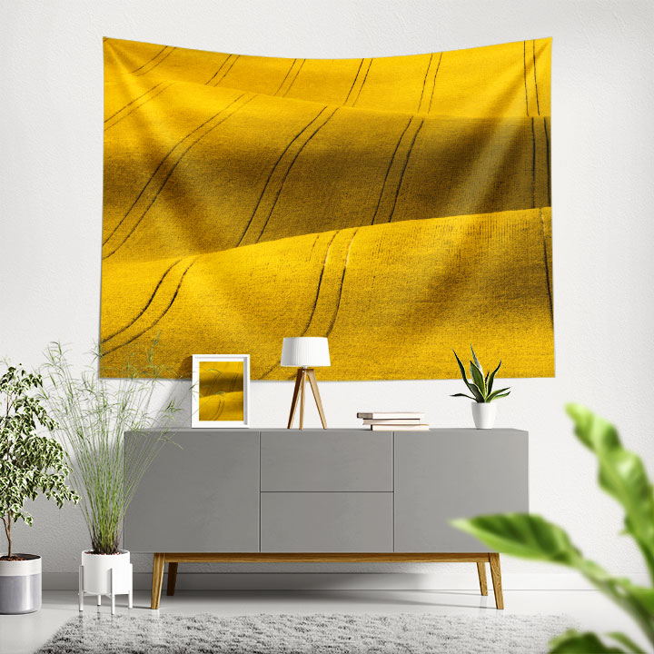 Altın Sarısı Dalgalı Tarlalar Soyut Kır Manzarası Duvar Örtüsü Kumaş Baskı 4737