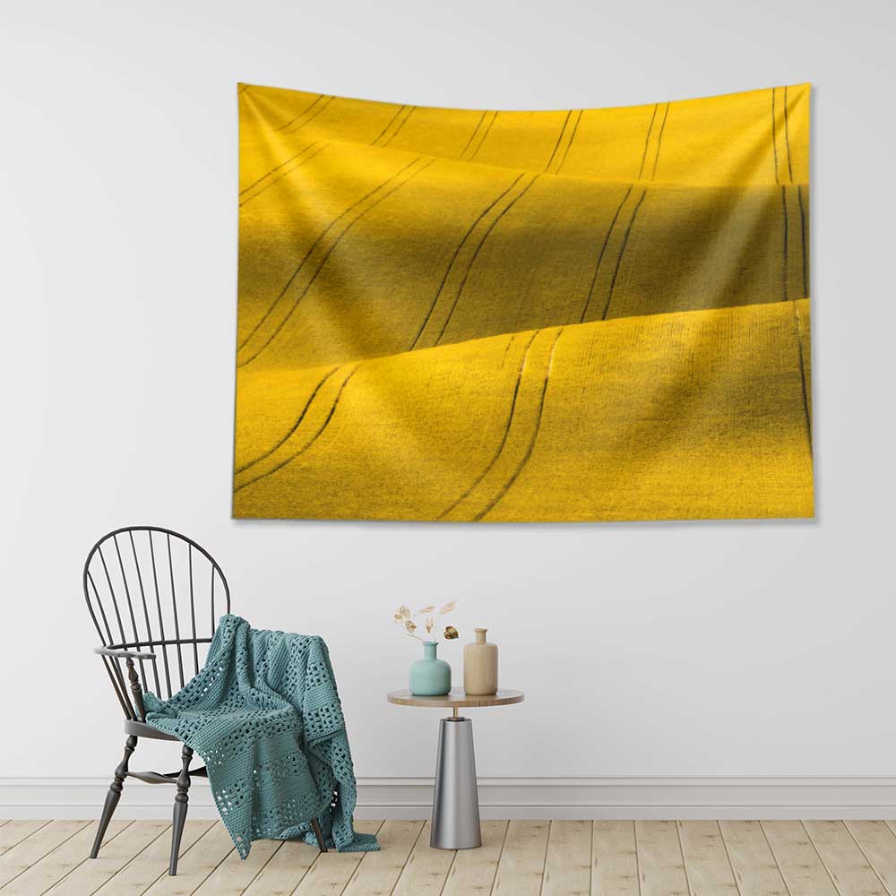 Altın Sarısı Dalgalı Tarlalar Soyut Kır Manzarası Duvar Örtüsü Kumaş Baskı 4737