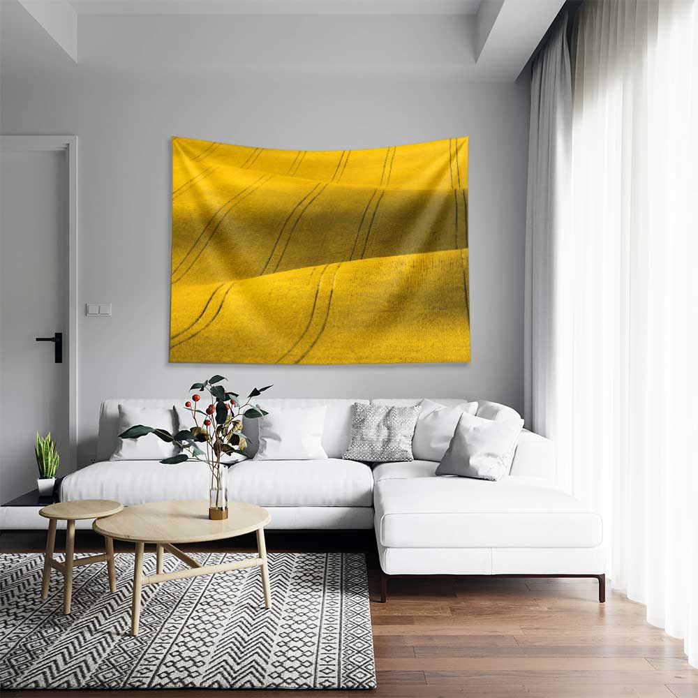 Altın Sarısı Dalgalı Tarlalar Soyut Kır Manzarası Duvar Örtüsü Kumaş Baskı 4737