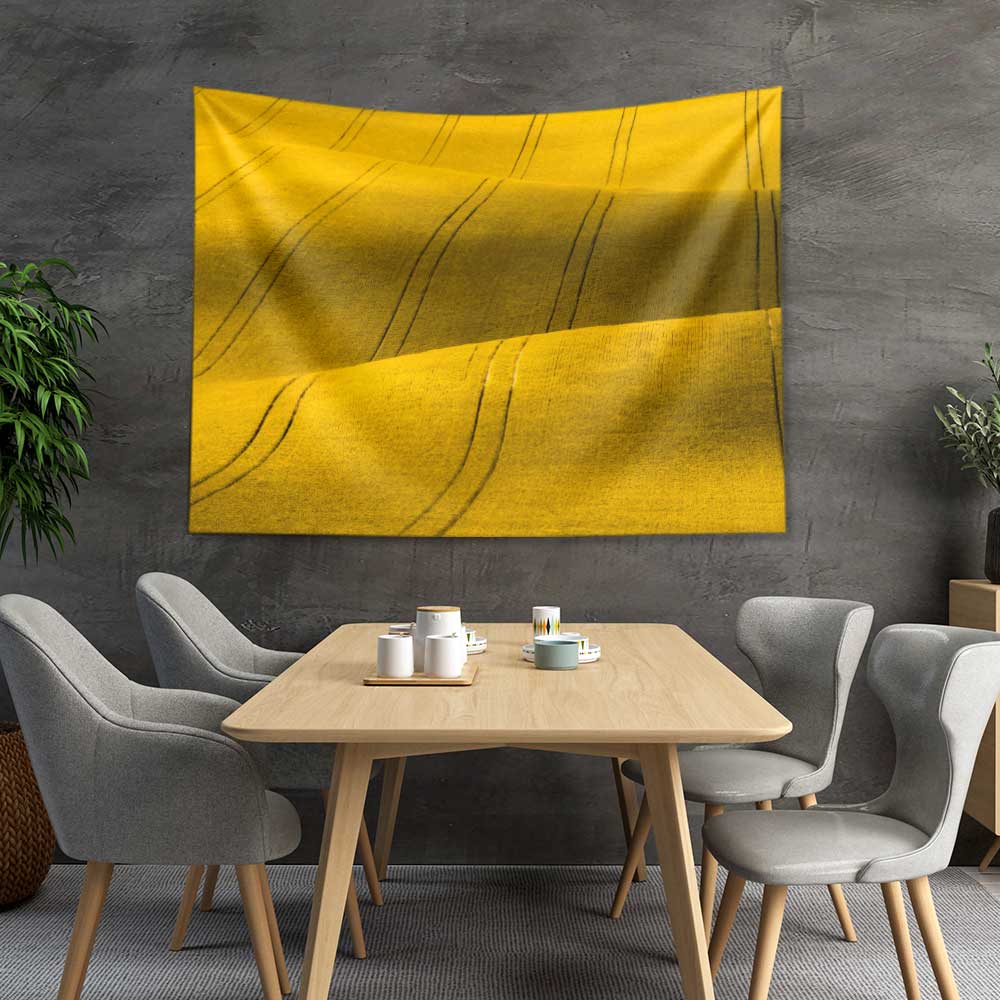 Altın Sarısı Dalgalı Tarlalar Soyut Kır Manzarası Duvar Örtüsü Kumaş Baskı 4737