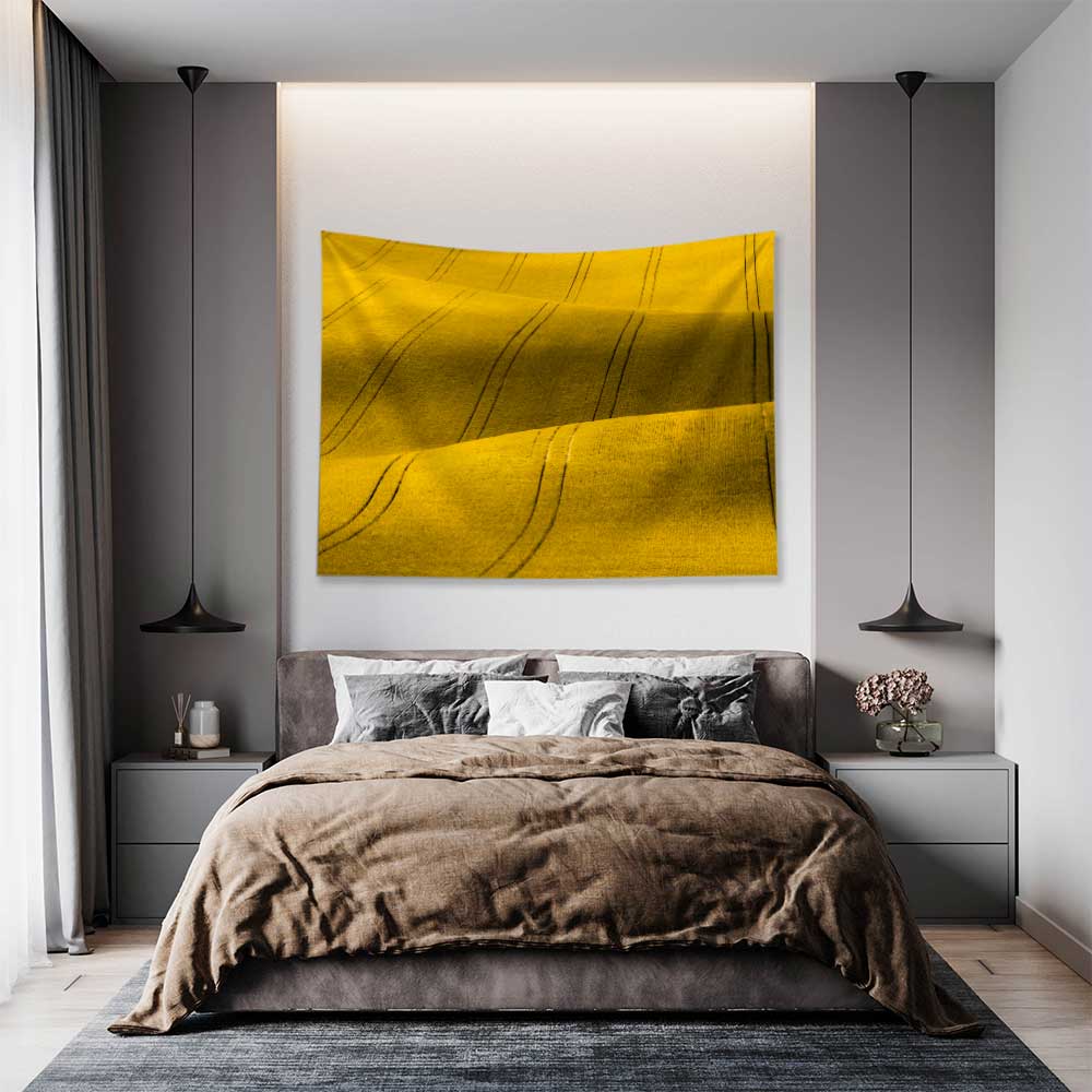 Altın Sarısı Dalgalı Tarlalar Soyut Kır Manzarası Duvar Örtüsü Kumaş Baskı 4737