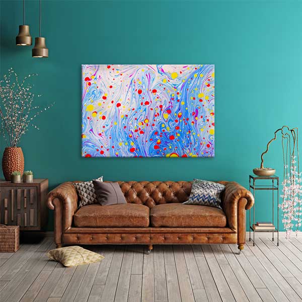 Geleneksel Türk Ebru Sanatı Desenli Renkli Duvar Tablosu Kanvas Tablo 12129