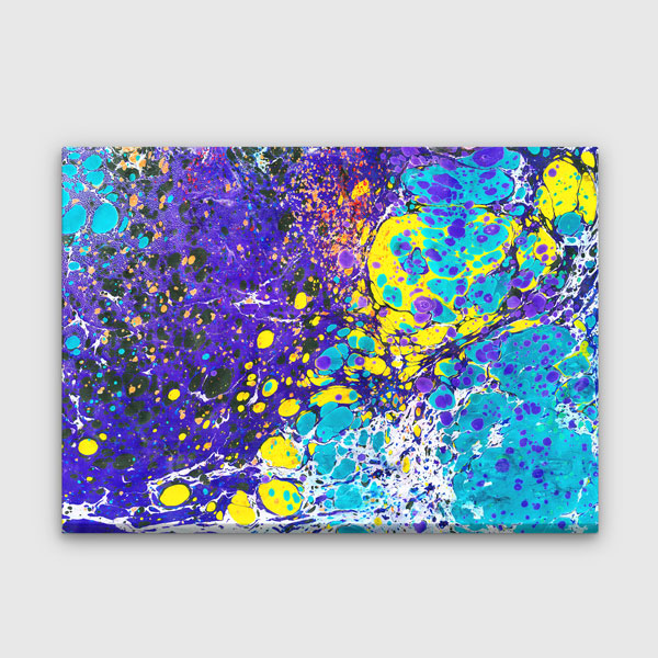 Mor ve Turkuaz Tonlu Modern Ebru Sanatı Duvar Tablosu Kanvas Tablo 12136