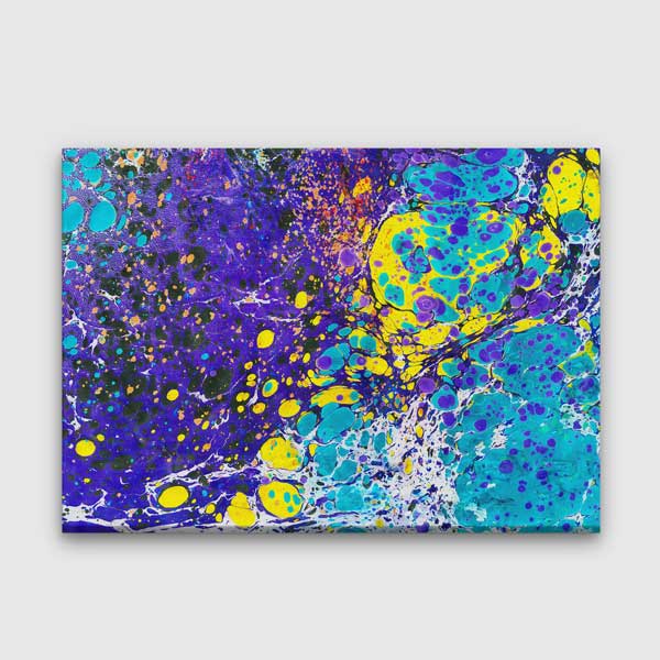 Mor ve Turkuaz Tonlu Modern Ebru Sanatı Duvar Tablosu Kanvas Tablo 12136