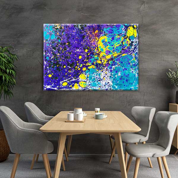 Mor ve Turkuaz Tonlu Modern Ebru Sanatı Duvar Tablosu Kanvas Tablo 12136