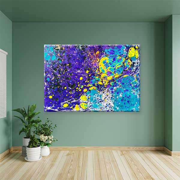 Mor ve Turkuaz Tonlu Modern Ebru Sanatı Duvar Tablosu Kanvas Tablo 12136