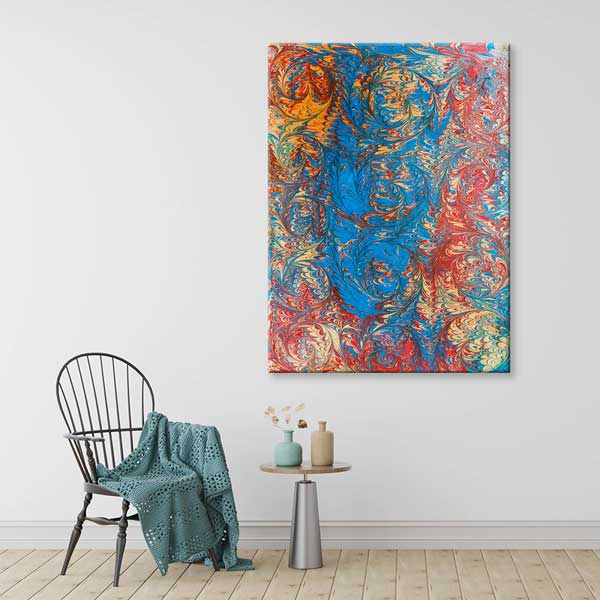 Geleneksel Ebru Sanatı Desenli Dikey Duvar Tablosu Kanvas Tablo 12151