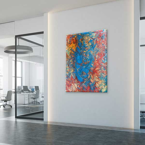 Geleneksel Ebru Sanatı Desenli Dikey Duvar Tablosu Kanvas Tablo 12151