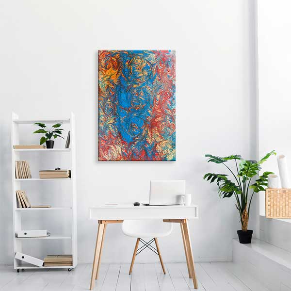 Geleneksel Ebru Sanatı Desenli Dikey Duvar Tablosu Kanvas Tablo 12151