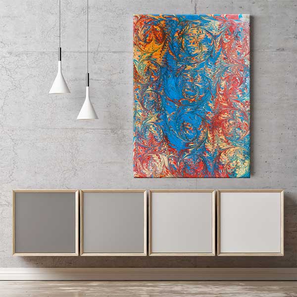 Geleneksel Ebru Sanatı Desenli Dikey Duvar Tablosu Kanvas Tablo 12151