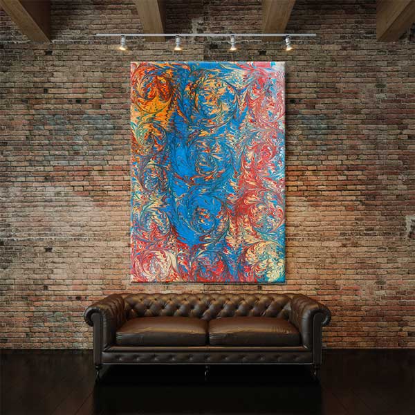 Geleneksel Ebru Sanatı Desenli Dikey Duvar Tablosu Kanvas Tablo 12151