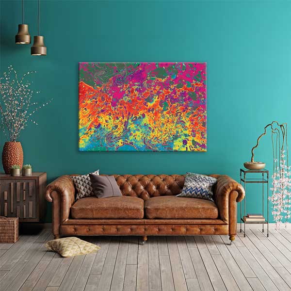 Canlı Renkli Modern Ebru Desenli Duvar Tablosu Kanvas Tablo 12135