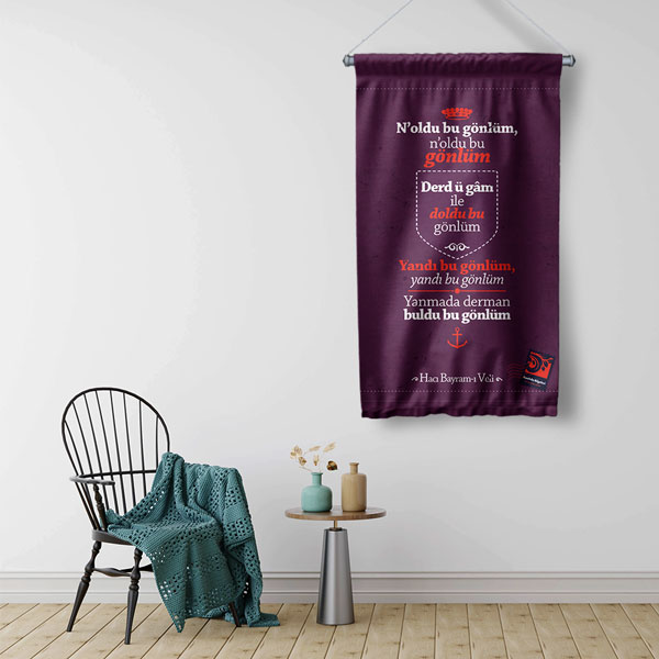 Hacı Bayram-ı Veli Şiirli Duvar Flaması - Edebi Dekoratif Baskı 8019
